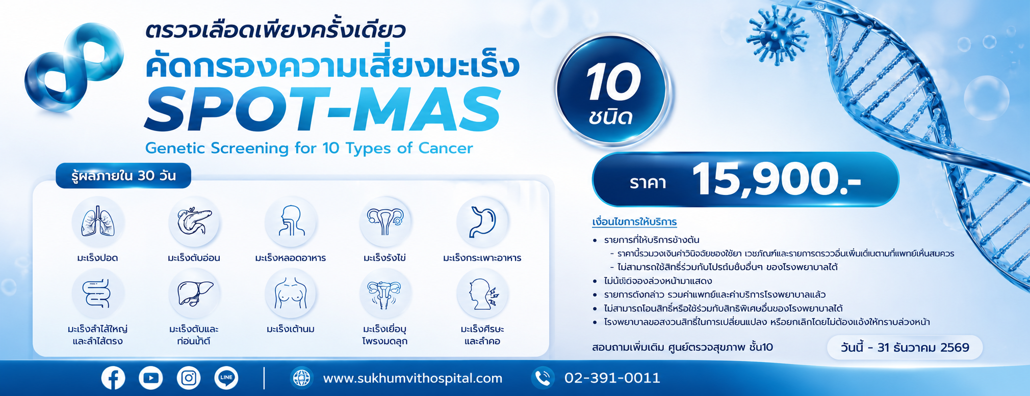 แพ็กเกจตรวจคัดกรองความเสี่ยงมะเร็ง SPOT-MAS (10 ชนิด)